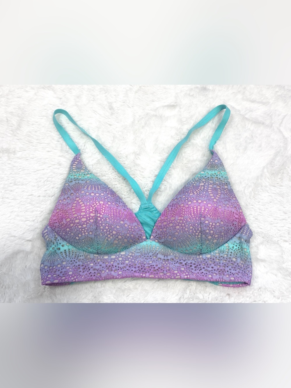 Victoria's Secret Crochet Bralette Top in Purple Pink & Turquoise